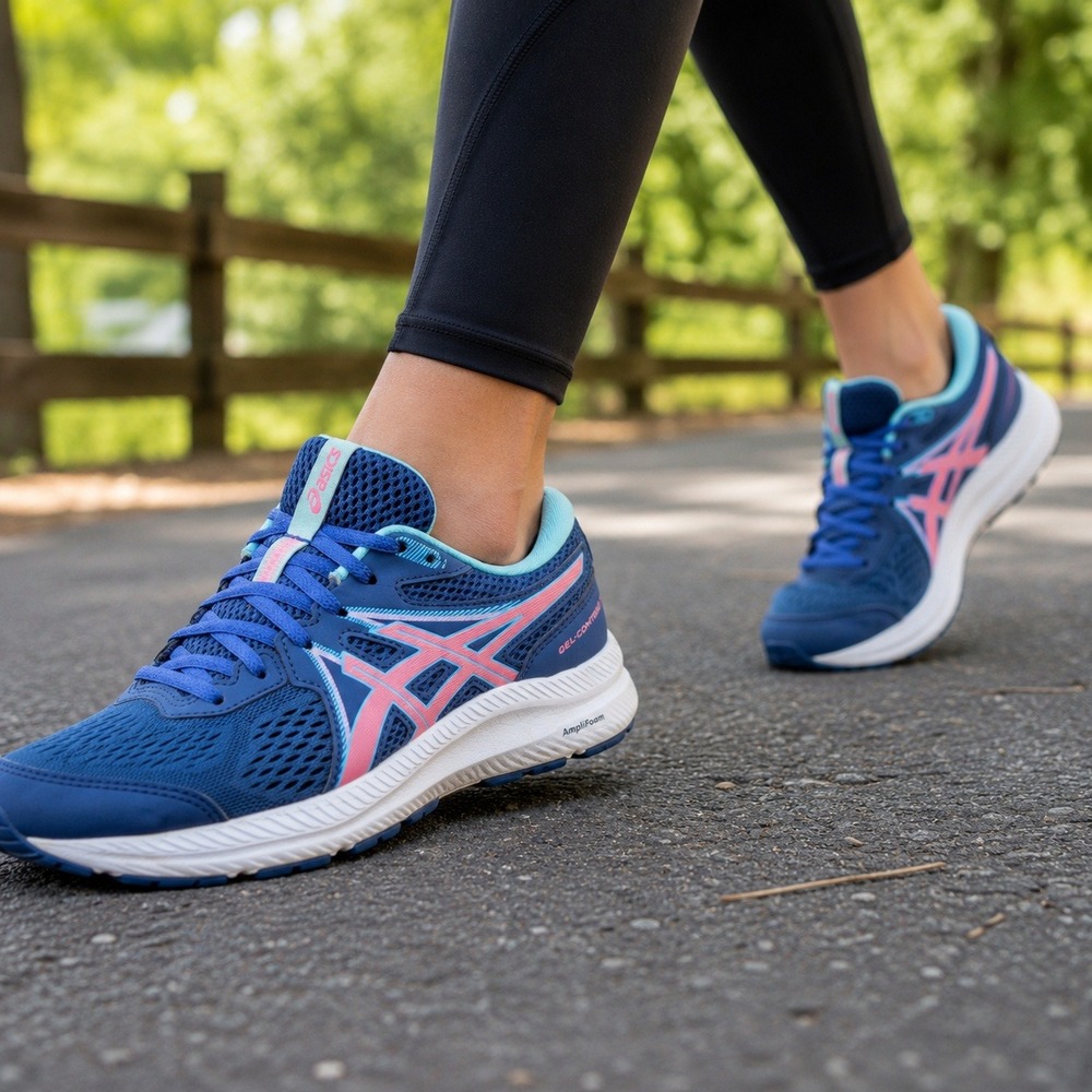 ASICS Gel Contend 7‎ Running Shoes Blue Pink AmpliFoam Women's Size 8 Athletic